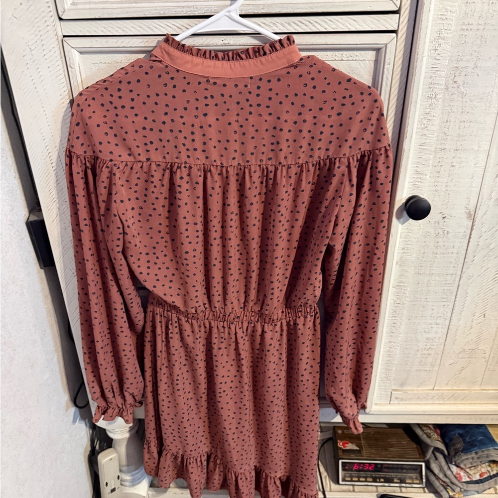 Wild Honey Pink Long Sleeve Dress with Black Polka Dots